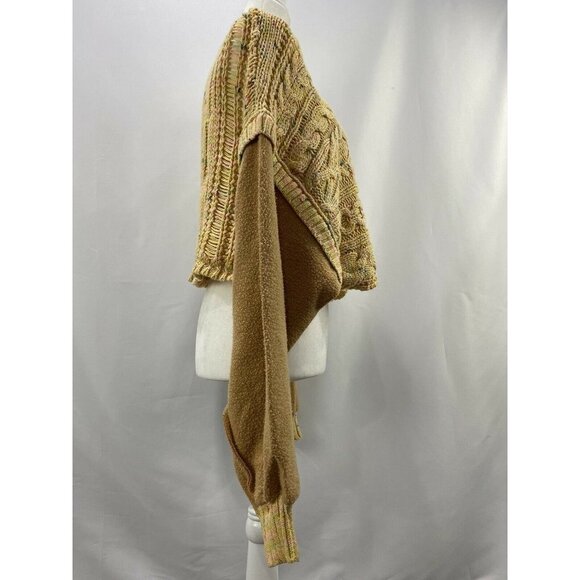 $168 NWT FREE PEOPLE Size S HONEY CABLE-KNIT MEDIA PULLOVER SWEATER HONEYCOMB - Picture 3 of 8